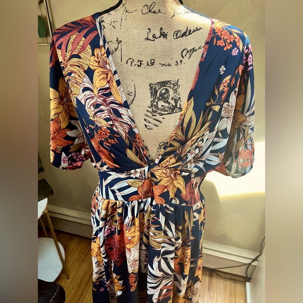 Boho Tropical Print Split Thigh Dress size Large - Picture 8 of 10
